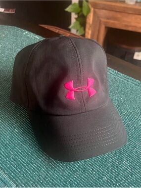 Under Armour Black Hat with Hot Pink Logo